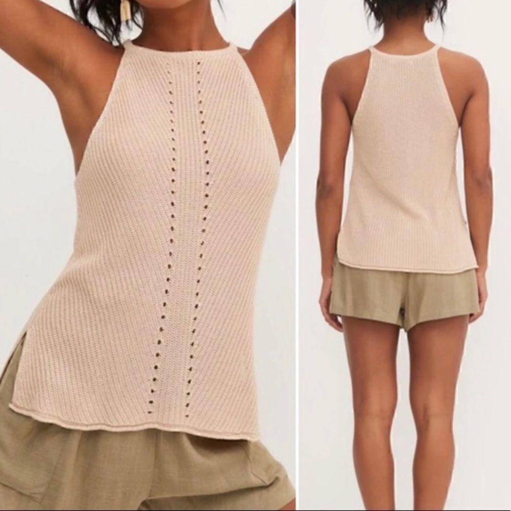 ALL IN FAVOR Beige Sleeveless Sweater Tank Top